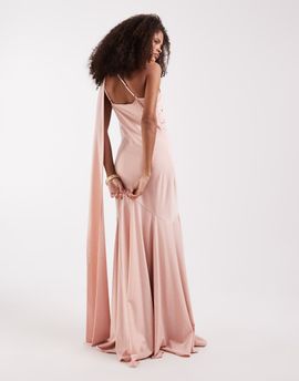 Pretty Lavish Pretty Lavish Porto matte satin one shoulder scarf neck maxi dress in peachy blush-Orange