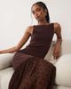 Pretty Lavish Pretty Lavish Rebecca knit slash neck sheer drop hem maxi dress in chocolate polka dots-Brown - 1