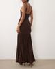 Pretty Lavish Pretty Lavish Rebecca knit slash neck sheer drop hem maxi dress in chocolate polka dots-Brown - 2
