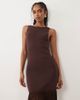 Pretty Lavish Pretty Lavish Rebecca knit slash neck sheer drop hem maxi dress in chocolate polka dots-Brown - 4