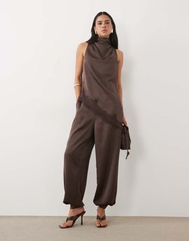 Pretty Lavish Pretty Lavish satin balloon leg pants in chocolate - part of a set-Brown