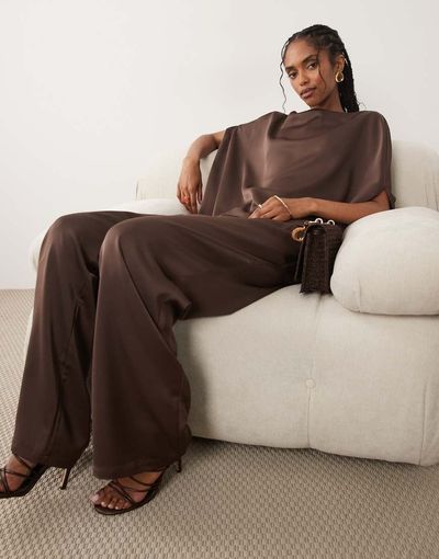 Pretty Lavish Pretty Lavish satin drawstring pants in chocolate-Brown