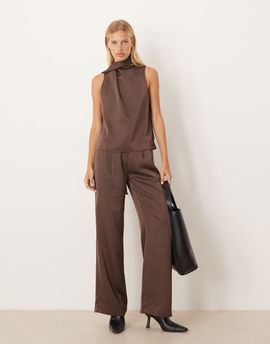 Pretty Lavish Pretty Lavish satin tailored pants in chocolate brown - part of a set