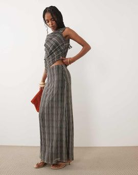 Pretty Lavish Pretty Lavish Shea mesh column maxi skirt in black and cream stripes - part of a set-Multi