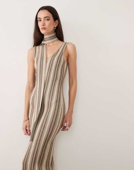 Pretty Lavish Pretty Lavish Tierra sparkle stripe knit maxi dress with scarf in multi shimmer stripe