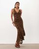Pretty Lavish Pretty Lavish v-neck asymmetric hem lace maxi dress in chocolate-Brown - 1