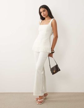 Pretty Lavish Pretty Lavish Verona tailored wide leg pants in cream - part of a set-White