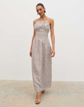 Pretty Lavish Pretty Lavish Zaria corset detail maxi dress in cream and brown polka dots-White