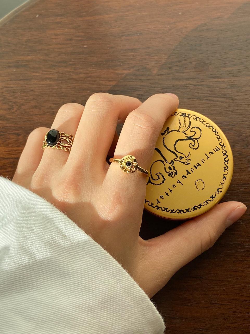 Primaute 14K Gold-Plated Onyx Accent Ring
