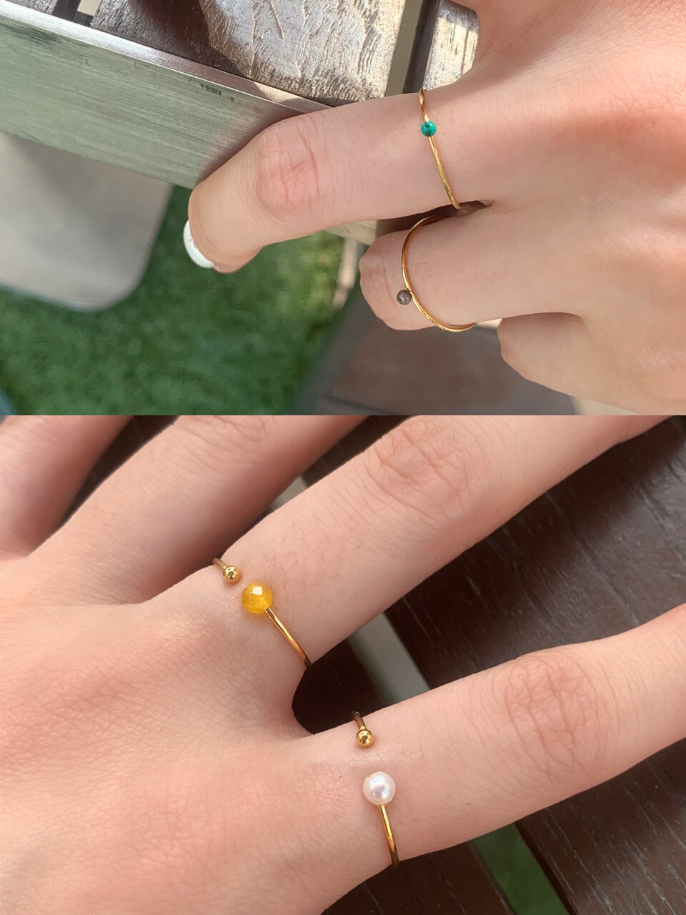 Primaute [4set] Minimi Natural Stone n Pearl Rings