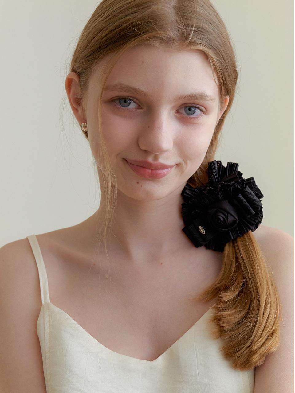 Primaute Rose Frill Ribbon Scrunchie_Black
