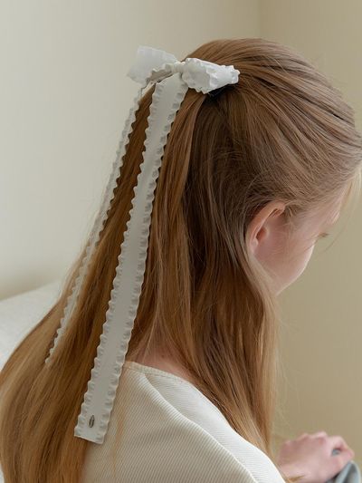 Primaute Ruffle Ribbon Delicate Fabric Hairpin [Beige]