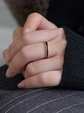 Primaute Surgical Steel Gold Plated Adjustable Ring [Black]