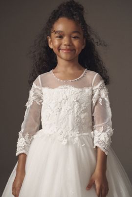 Princess Daliana Long-Sleeve Sheer Lace Flower Girl Dress