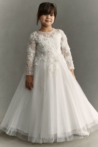 Princess Daliana Sheer Long-Sleeve Flower Girl Dress