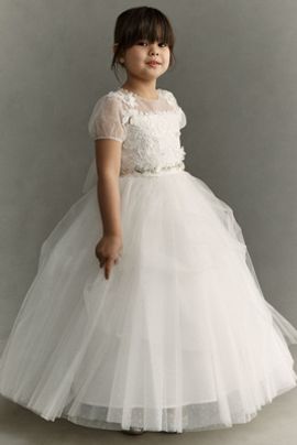 Princess Daliana Sheer Puff-Sleeve Flower Girl Maxi Dress