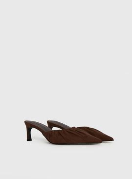 Princess Polly Admiration Pointed Toe Faux Suede Heels Brown