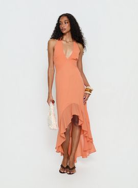 Princess Polly Agata Halter Frill Maxi Dress Orange