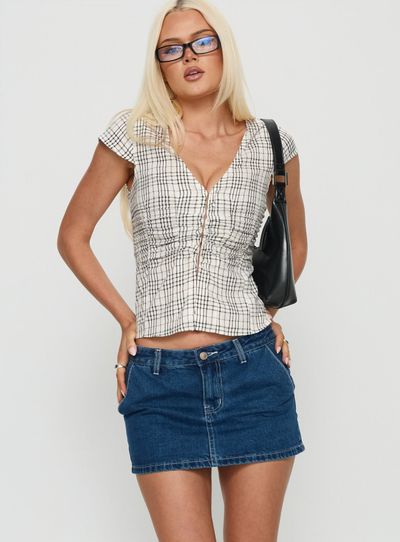 Princess Polly Annaleah Low Rise Denim Skort Mid Blue