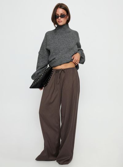 Princess Polly Bungala Oversized Relaxed Pants Brown Check
