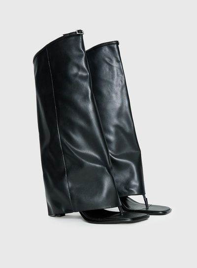 Princess Polly Burning Daylight Open Toe Knee High Boots Black