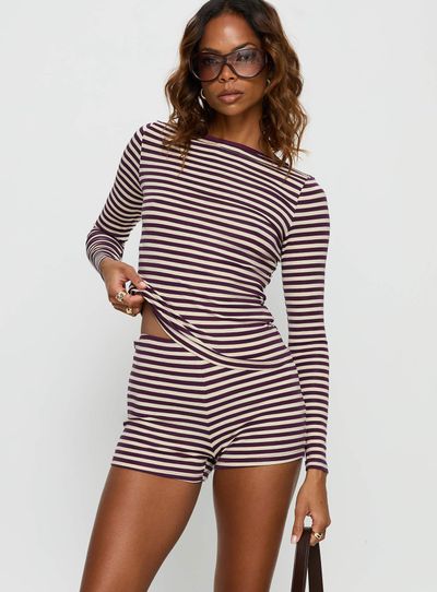 Princess Polly Caprise Micro Shorts Purple Stripe