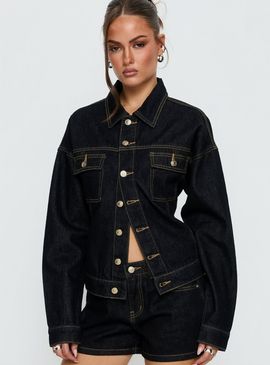 Princess Polly Caresse Cinched Denim Jacket Raw Denim