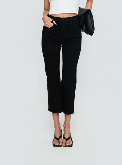 Princess Polly Cindee High Rise Cropped Jeans Jet Black