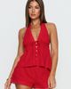 Princess Polly Cloud Crush Linen Halter Top Red - 1
