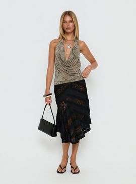 Princess Polly Constancia Asymmetrical Sheer Midi Skirt Black