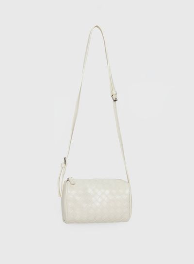 Princess Polly Corlee Woven Faux Leather Cylinder Bag Cream