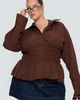 Princess Polly Curve As You Are Shirred Button Up Top Chocolate Curve - 1