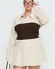 Princess Polly Curve Belva Long Sleeve Corset Shirt Mini Dress Brown Stripe Curve - 1