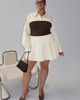 Princess Polly Curve Belva Long Sleeve Corset Shirt Mini Dress Brown Stripe Curve - 2