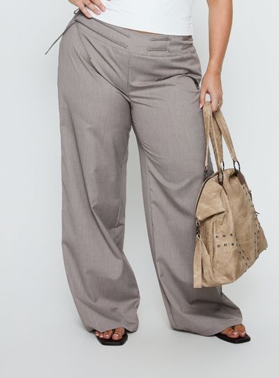 Princess Polly Curve Just Have Fun Wide Leg Pant Grey Curve