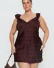 Princess Polly Curve Kamillah Frill Mini Dress Burgundy Polka Dot Curve - 2
