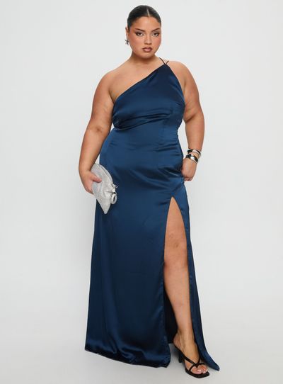 Princess Polly Curve Kiss Of Life Satin Maxi Dress Navy Curve