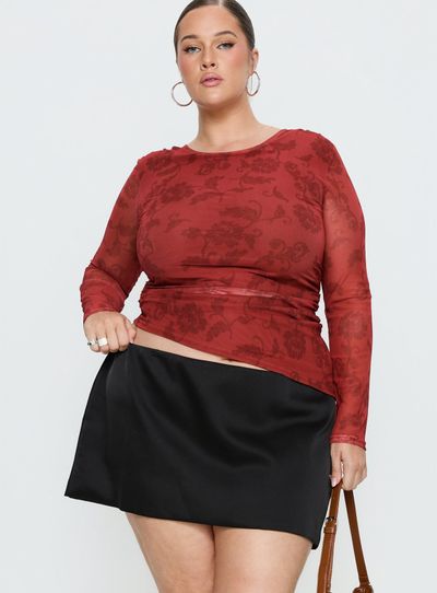 Princess Polly Curve Nadya Satin Tailored Mini Skirt Black Curve