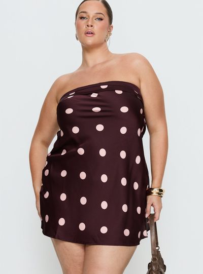 Princess Polly Curve Phillipa Mini Dress Plum / Pink Polka Dot Curve