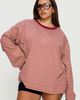 Princess Polly Curve Settle Down Long Sleeve Top Lemon / Burgundy Stripe Curve - 1