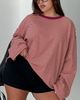 Princess Polly Curve Settle Down Long Sleeve Top Lemon / Burgundy Stripe Curve - 2