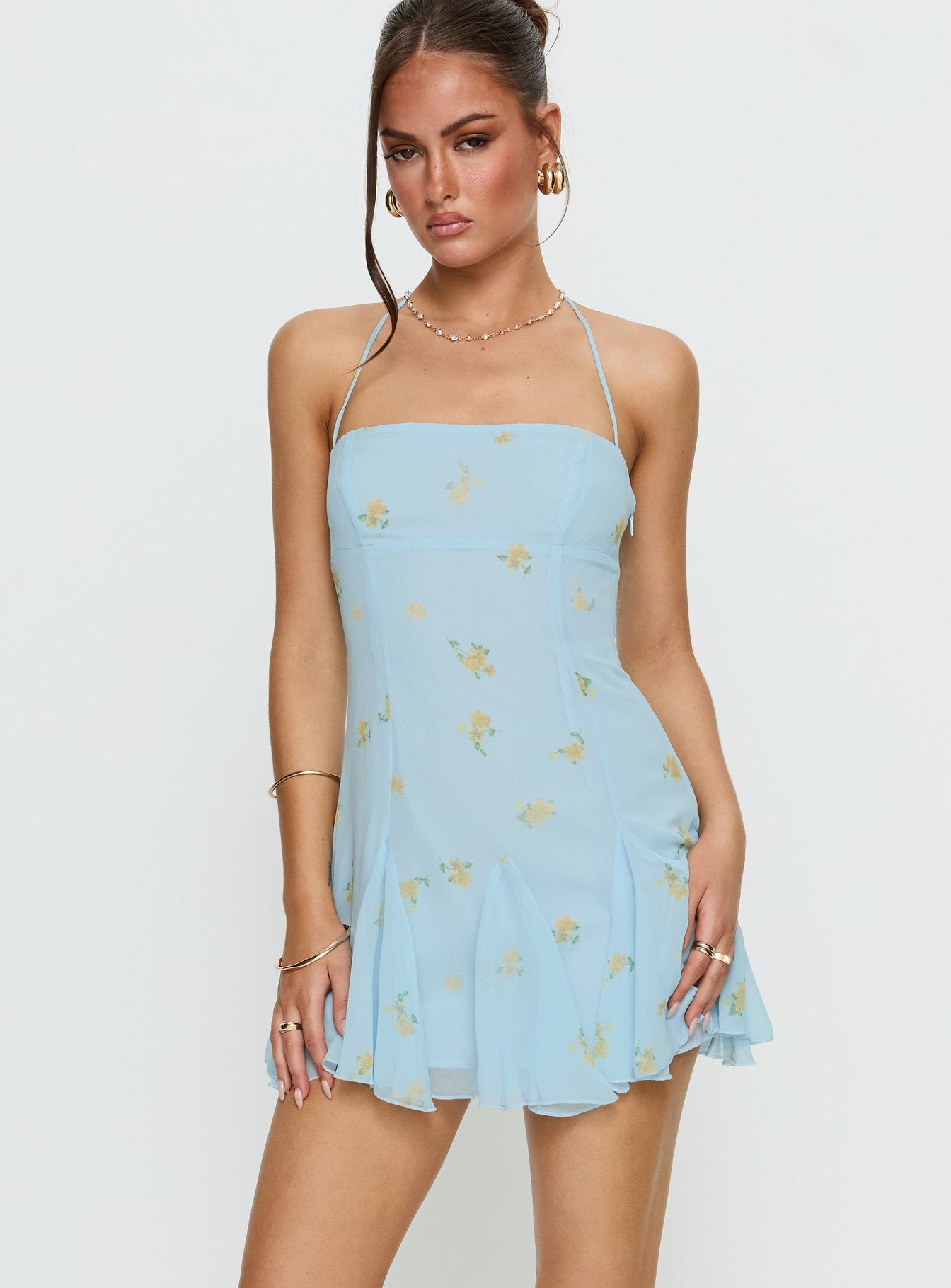 princess polly light blue mini dress LOOP-E-ELLIE Thora Navy Open Back Skirt Length:Mid Shin edge hem keeps the
