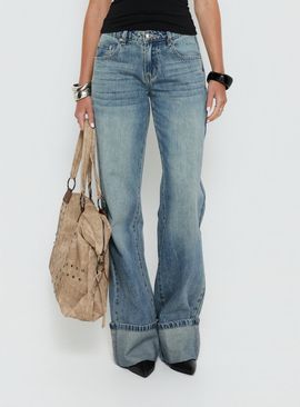 Princess Polly Ezia Wide Cuff Baggy Jeans Raw Denim