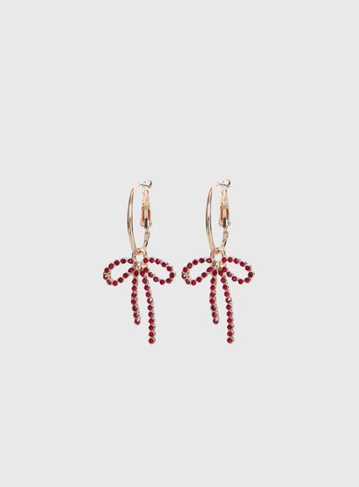 Princess Polly Goodnight And Go Bow Hoop Earrings Gold / Red