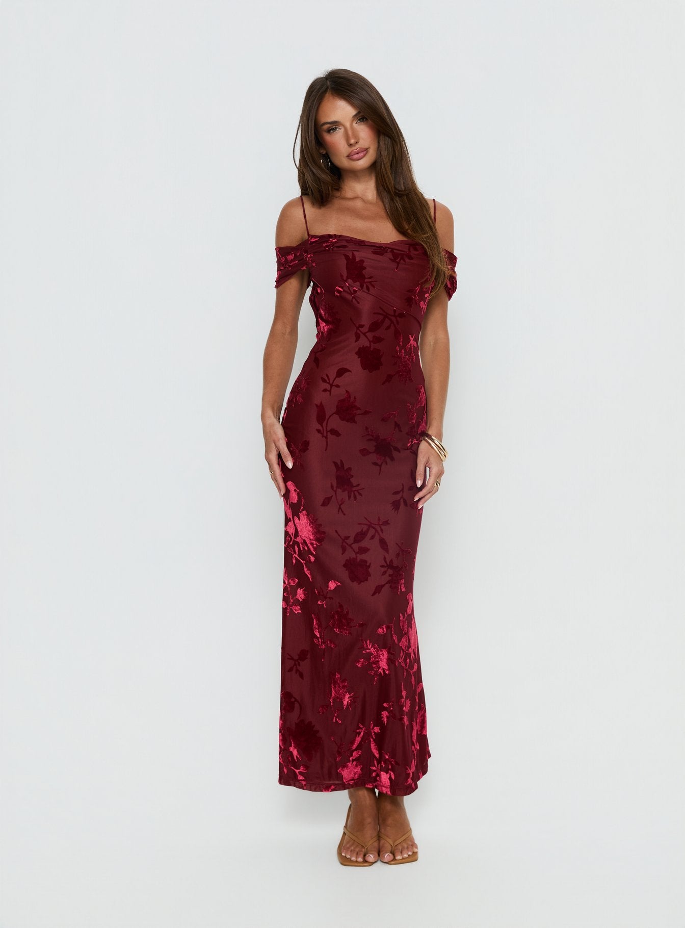 princess polly burgundy maxi dress Size:14.5 - S Cs apply. silk wrap dress long sleeve Plus Size - Ivory