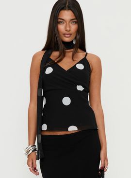 Princess Polly Jenae Scarf Detail Cami Top Black / White Polka