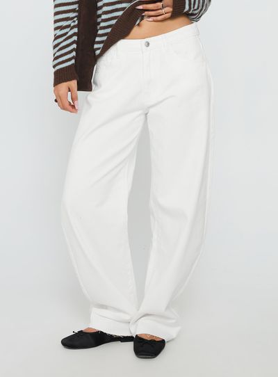 Princess Polly Kaio Mid Rise Barrel Leg Denim Jeans White