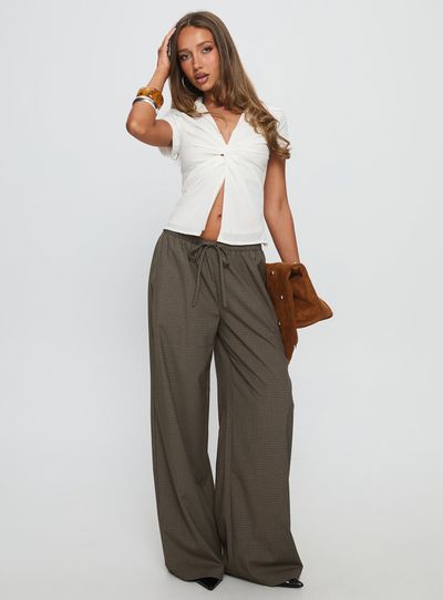 Princess Polly Ketrina Tie Waist Pants Brown Plaid