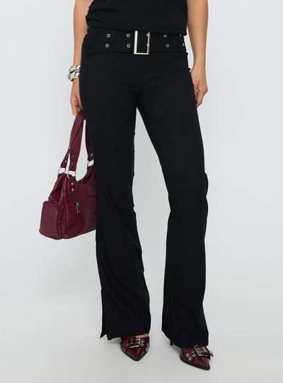 Princess Polly Kortnee Eyelet Detail Flare Leg Pants Black