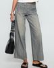 Princess Polly Lifetimes Mid Rise Wide Leg Cargo Jeans Dark Blue Stripe - 2